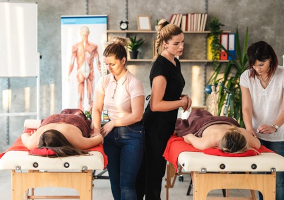A massage therapy practical demonstration in class. 