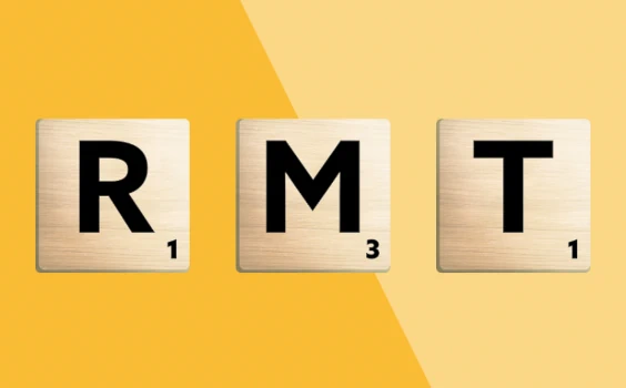 Scrabble blocks showing initials R, M, and T